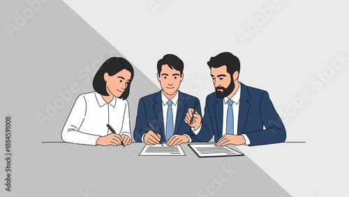 Business meeting, signing contract, teamwork, agreement, partnership, collaboration, office work