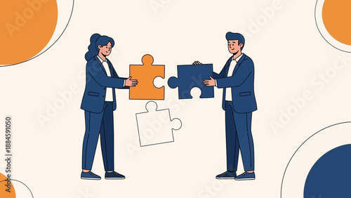 Business partners connecting puzzle pieces, teamwork and strategy concept