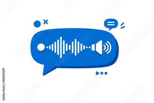 Audio Message Chat Bubble Illustration with Sound Wave and Speaker Icon in Modern Flat UI Style