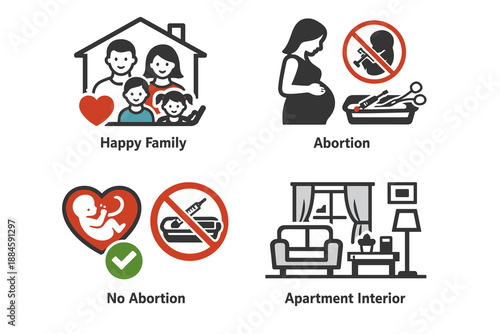 Pro-life illustrative poster or infographic in flat icons style, which emotionally contrasts ‘positive’ and ‘negative’.