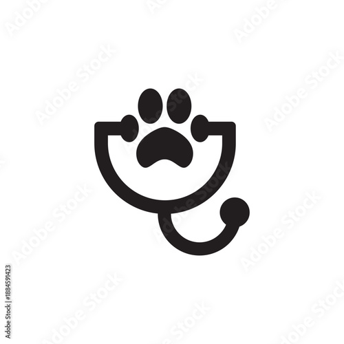 Veterinary stethoscope logo featuring a paw print animal healthcare concept.