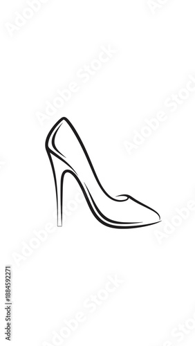 A minimalist black and white line drawing of a classic high-heeled shoe.