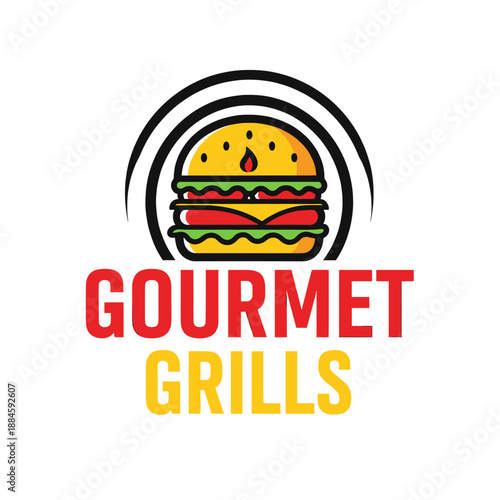 Gourmet Grills logo featuring a stylized burger illustration above the text "Gourmet Grills".