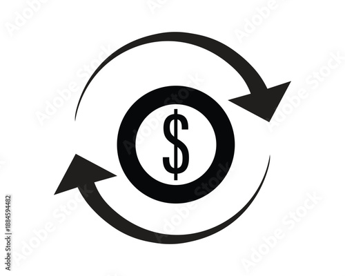 Money exchange or currency transfer icon with dollar sign and arrows