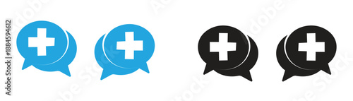 Medical cross chat bubble icon for health questions or emergency help support message
