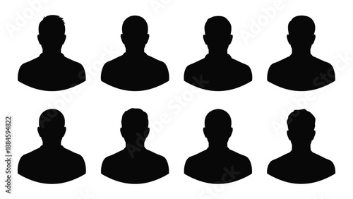 Collection of silhouetted faces isolated on white background, Vector