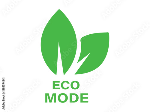 Green leaves icon with text eco mode below symbolizing nature conservation and environmental protection efforts