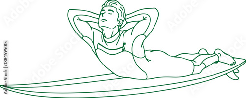Woman relaxing on surfboard Vector, illustration