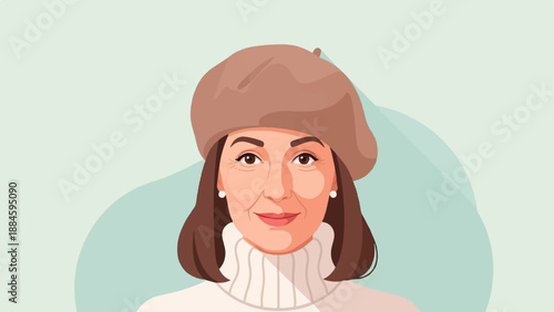 Stylized portrait of woman with beret and turtleneck