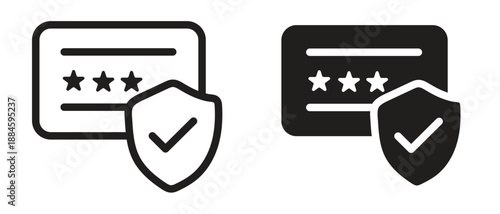 Secure payment icon black glyph credit card with security shield and check mark sign vector illustration