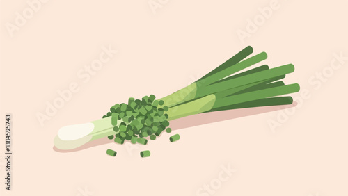 Simple illustration of chopped green onions on a light background