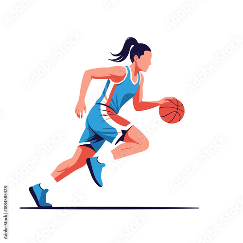Female Basketball Player Dribbling Ball - Athletic Woman Running on Court