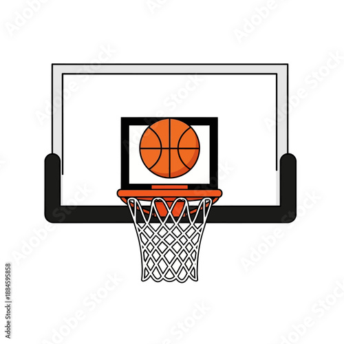 Basketball Hoop and Net with Ball, Sports Equipment, Game Icon