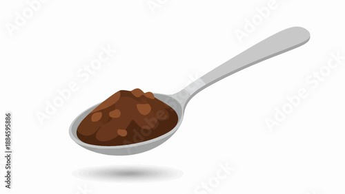Silver spoon with a heaping portion of brown powder, casting a shadow