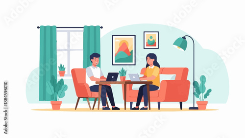 Two people work on laptops at a table in a cozy room (1)