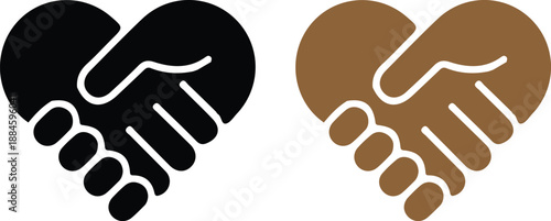 heart shaped two handshake icon set vector illustration love unity partnership logo 