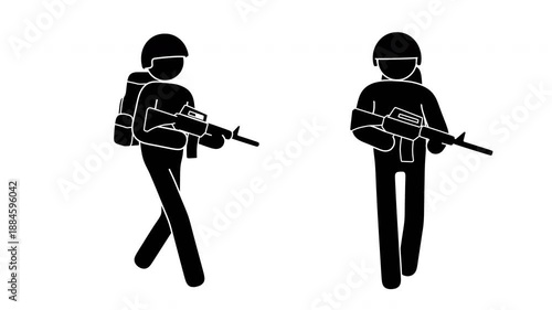 Stickman Soldier Walking With Rifle Military Patrol Seamless Loop Animation with alpha channel