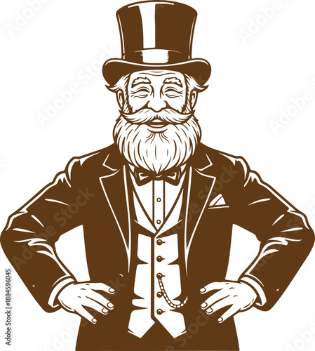 Distinguished gentleman in top hat Vector, illustration