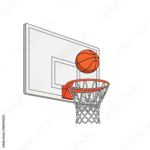 Basketball Hoop and Ball Mid-Air