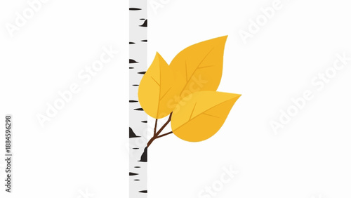 Stylized birch tree trunk with golden autumn leaves