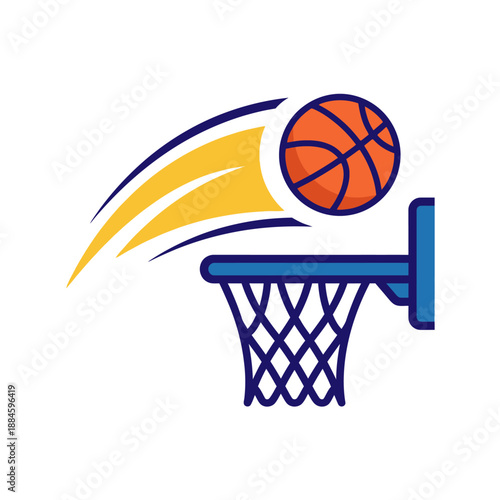 Basketball flying into hoop, sports action, game win, slam dunk