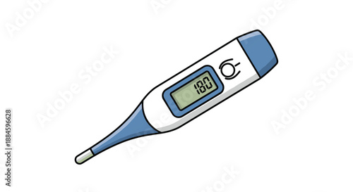 Illustration of a modern digital medical thermometer used for measuring body temperature and fever for healthcare.