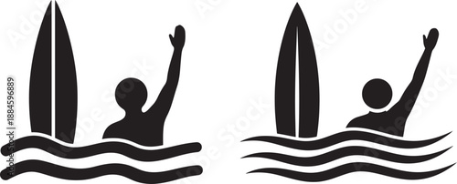 Surfer in trouble Silhouette needing assistance wave