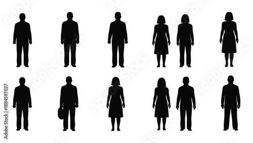Silhouettes of various people isolated on white background, Vector