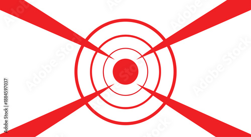 Bright red target pattern with concentric circles and sharp rays pointing towards the center on a white background.