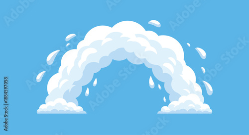 Stylized white cloud or splashing water arc on a clear blue sky background representing nature, weather, or freshness.