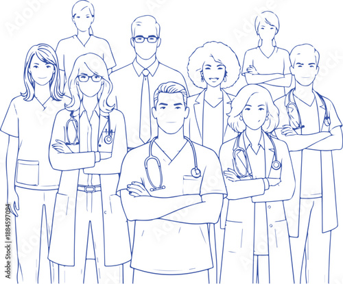 Medical team standing together Vector, illustration