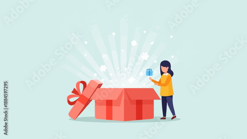 Person opens a present, a small gift appears