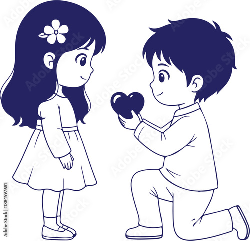 Boy giving heart to girl Vector, illustration