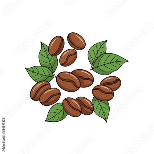 Coffee Beans and Leaves Illustration - Fresh Aroma and Taste