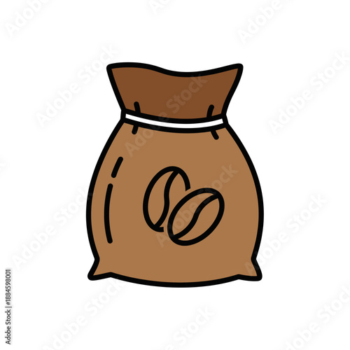Simple illustration of a brown burlap sack filled with coffee beans, isolated on white background.