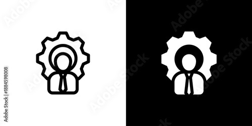 Worker concept with flat Black White Background Vector illustration.