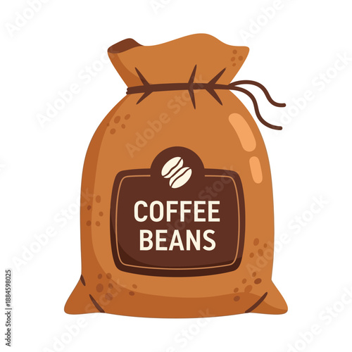Brown Coffee Beans Sack with Label - Fresh Roasted Aroma