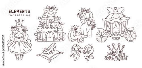 Princess fairy tale coloring elements
