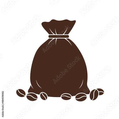 Brown burlap sack filled with coffee beans, isolated on white background, vector illustration