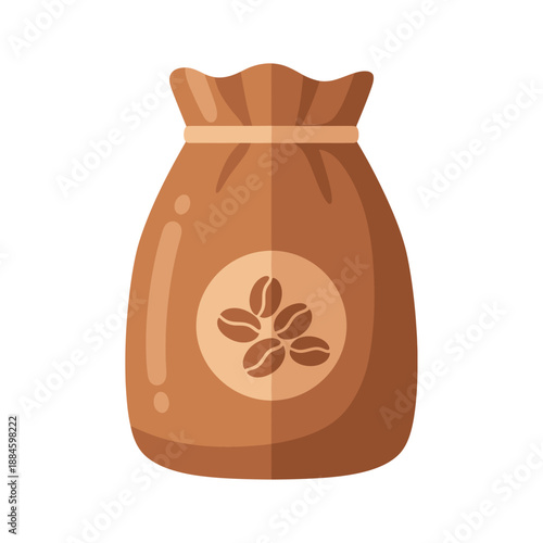 Brown Coffee Bag Icon with Beans - Vector Illustration