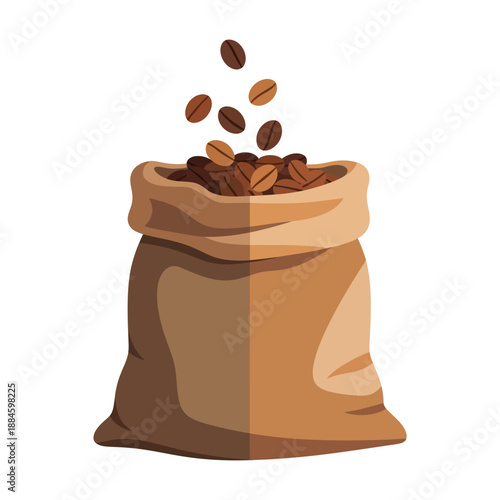 Fresh Coffee Beans Pouring Into Burlap Sack - Rich Aroma, Morning Brew Concept