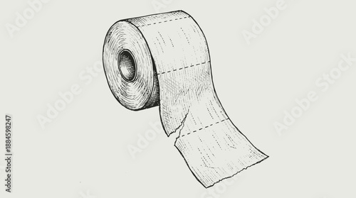 Realistic Toilet Paper Roll Sketch – Black & White Pencil Illustration of Household Item with Fine Line Texture for Editorial and Artistic Use