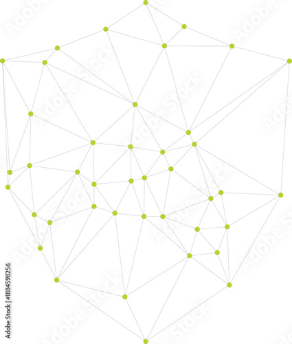 Abstract geometric network structure of interconnected nodes and lines representing data flow or digital connection in a threedimensional shape