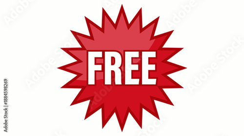 Red Starburst “FREE” Graphic – Bold Promotional Badge for Advertising, Marketing, and Retail Highlighting No-Cost Offers and Attention-Grabbing Deals