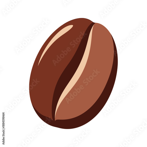 Single Roasted Coffee Bean with Glossy Texture Isolated on White Background