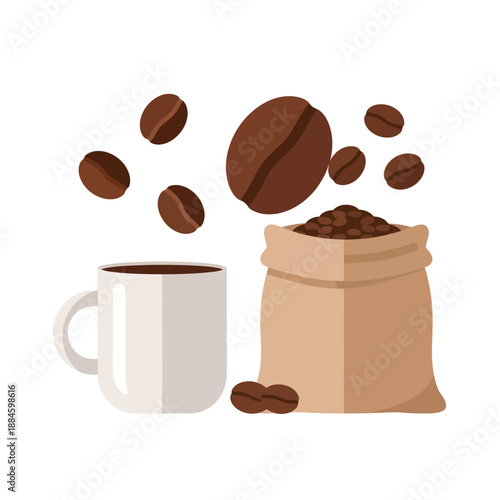 Fresh Coffee Beans Pouring from Sack into Cup