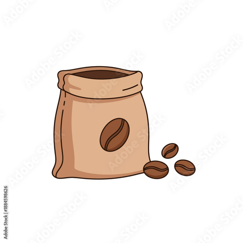 Open burlap sack with coffee beans illustration