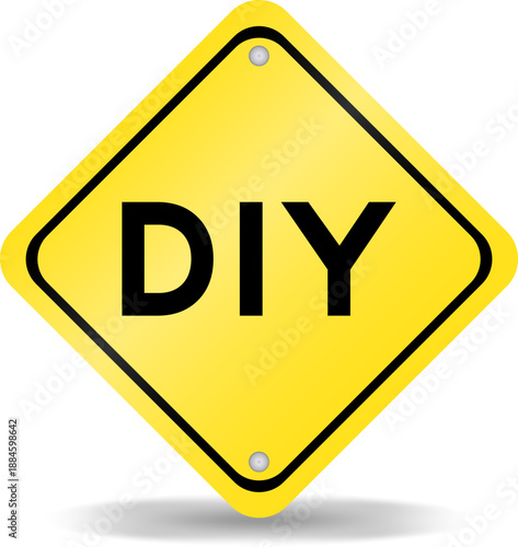 Yellow color transportation sign with word DIY (abbreviation of do it yourself) on white background