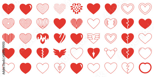 Hearts icon set, hand drawn heart shapes, cute love symbols collection, sketch vector illustration for social media content branding design