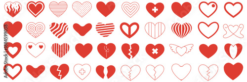 Hearts icon set, hand drawn heart shapes, cute love symbols pack, sketch vector illustration for social media design, posts branding